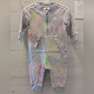 🩷 Adidas Baby Girl's Pastel Tie-Dye One-Piece Outfit; Size: 12 Months